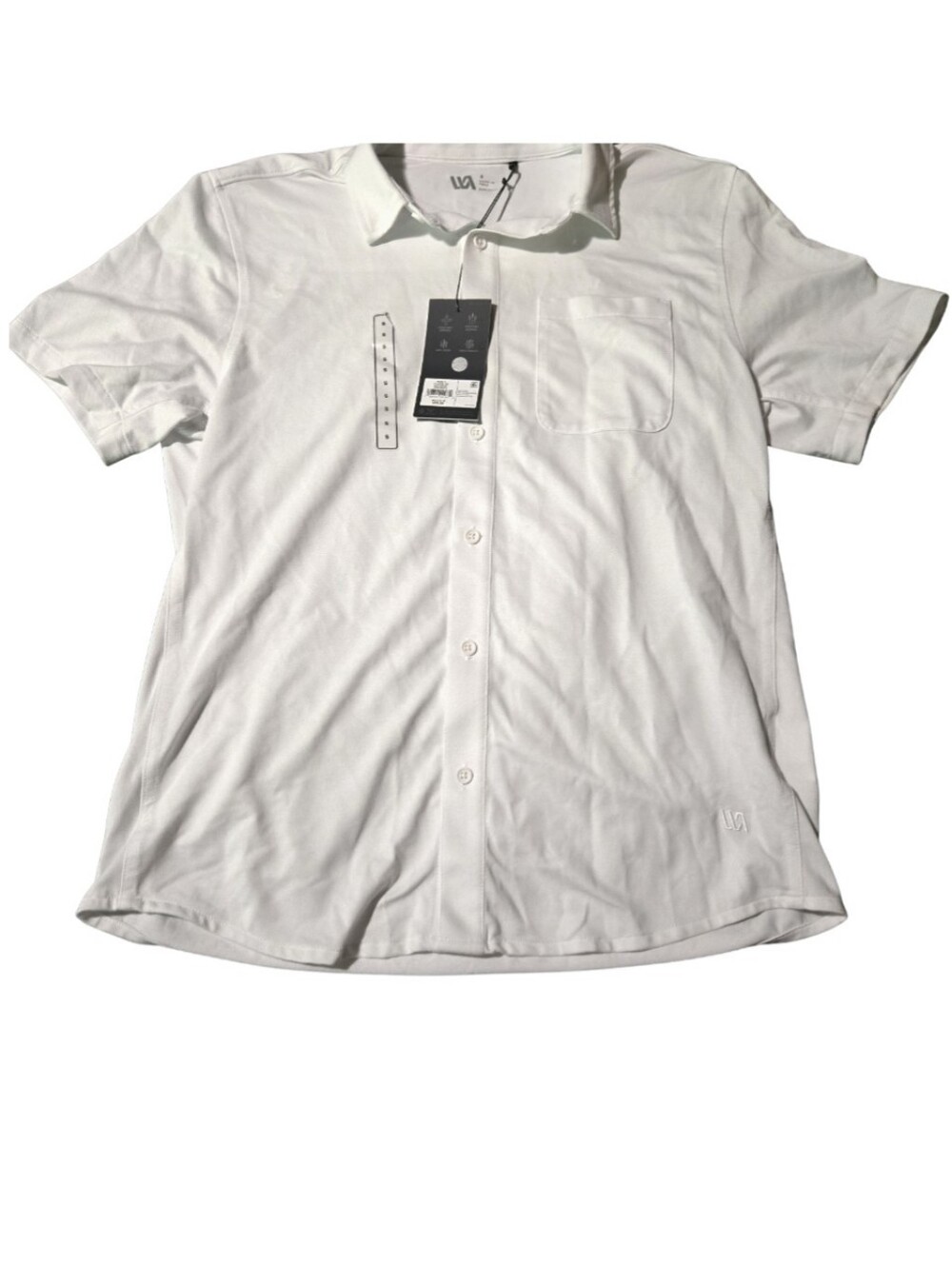 VRST Men's White Moisture Wicking Short-Sleeve Button-Up Polo Tee Shirt SMALL
